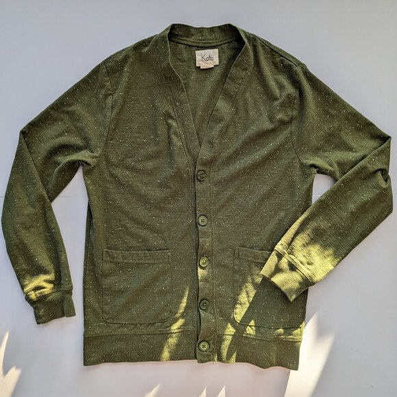 UO Koto Jersey Cotton Olive Green Cardigan Speckled Nep Men's Medium Cropped - Picture 1 of 3